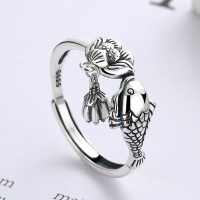 Anillo de Plata Esterlina con Loto y Borla de Carpa - Image 6