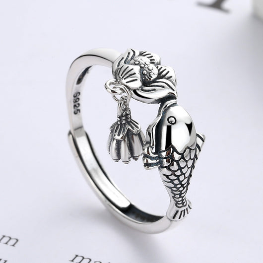 Anillo de Plata Esterlina con Loto y Borla de Carpa - Image 6