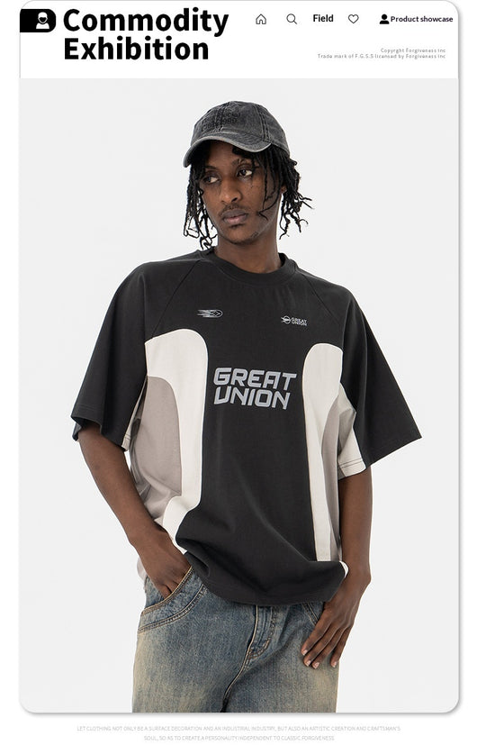 Camiseta de Cuello Redondo Estilo Retro Racing Club con Parches para Hombre - Image 21