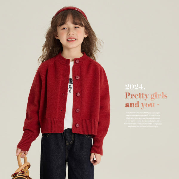 Cardigan Tejido Rojo Estilo Coreano para Niña