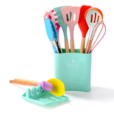 Juego de Utensilios de Cocina con Mango de Madera y Cubo de Almacenamiento - Image 3