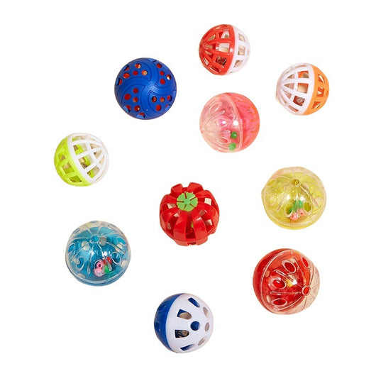Six colorful plastic bell mesh hollow cat teasing balls in orange, green, red, purple, and pink, each 4cm. - Image 5