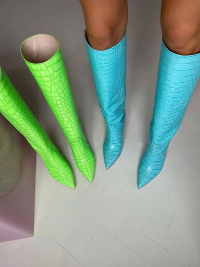 Tacones Altos Stiletto Punta Afilada Verde Fluorescente - Image 10