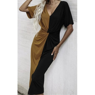 Vestido Elegante Escote V Manga Corta con Aberturas - Image 5