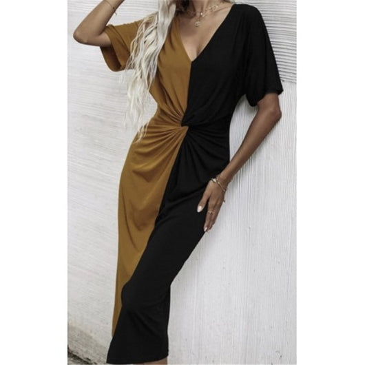 Vestido Elegante Escote V Manga Corta con Aberturas - Image 5