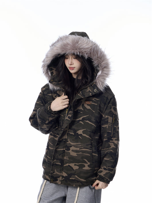 Chaqueta de Montaña con Cuello de Pelaje y Camuflaje - Image 3
