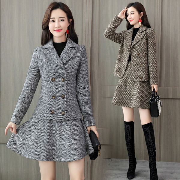Traje de Falda Corta en Lana a Cuadros - Conjunto Slim Elegante