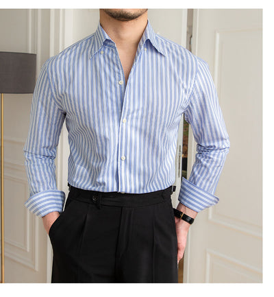 Camisa Casual de Algodón con Cuello y Rayas para Hombre - Image 2