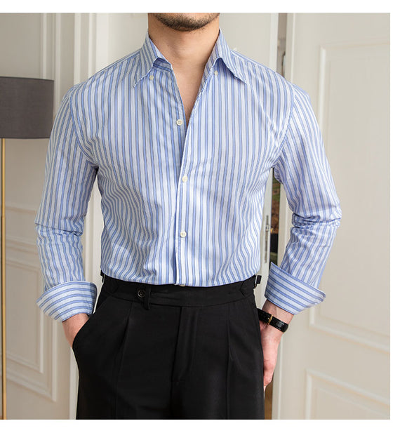 Camisa Casual de Algodón con Cuello y Rayas para Hombre