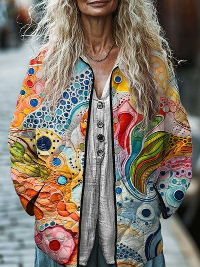 Chaqueta Acolchada de Algodón para Mujer con Estampado Floral Digital - Image 4