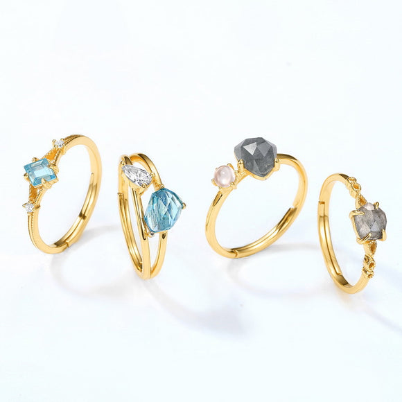 Anillo de Topacio Azul Cielo Lujo Minimalista