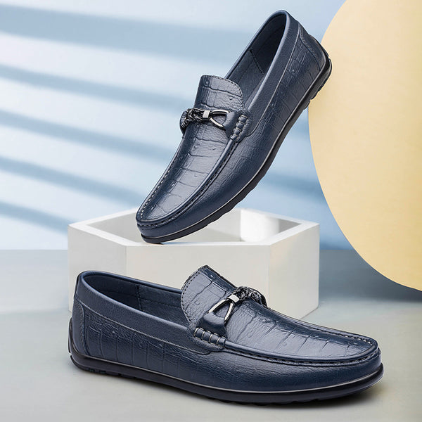 Zapatos de Cuero Casual con Punta Redonda y Textura Grabada