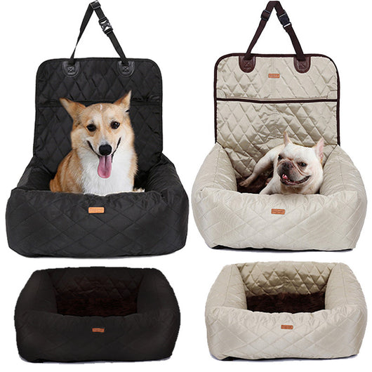 Transportín y Cama de Auto 2 en 1 para Mascotas - Colchoneta Acolchada Plegable
