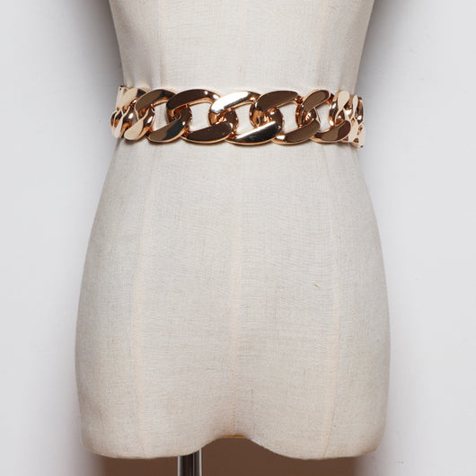 Cinturón Elástico para Vestido con Cadena Metálica Gruesa