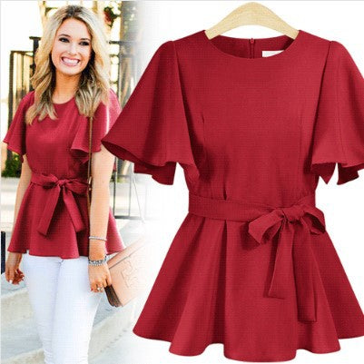 Blusa Suelta de Temperamento con Amarre - Talla Grande - Image 4