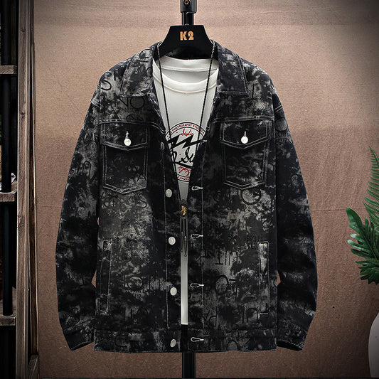 Chaqueta Denim Oversized Estampada para Hombre Talla Grande