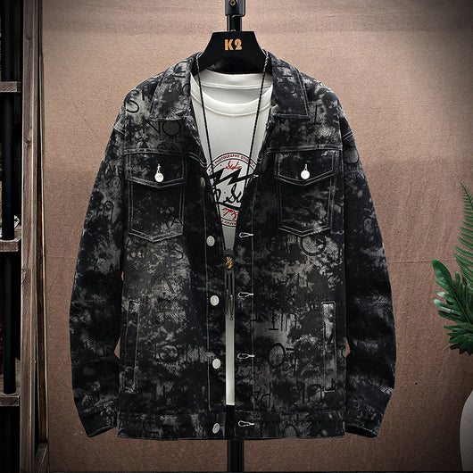 Chaqueta Denim Oversized Estampada para Hombre Talla Grande