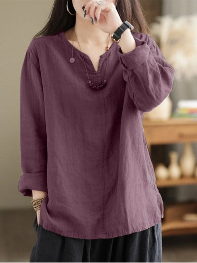 Blusa Suelta Retro Casual de Manga Larga con Abertura para Mujer - Image 9