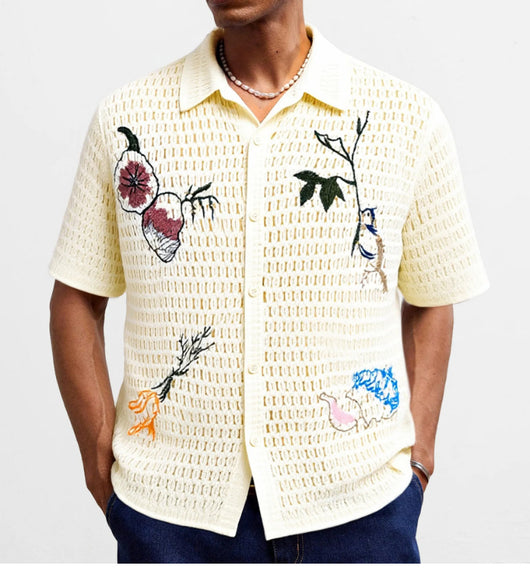 Camisa de Punto Bordada Manga Corta para Hombre - Verano - Image 10
