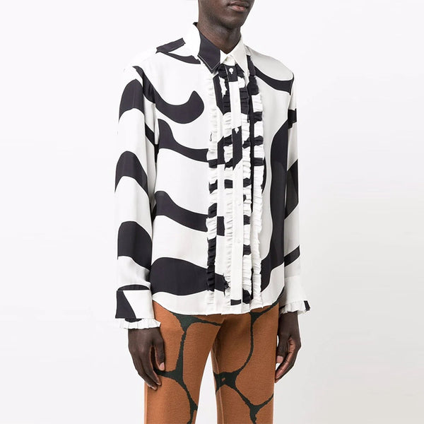 Camisa Casual de Manga Larga con Estampado a Rayas para Hombre