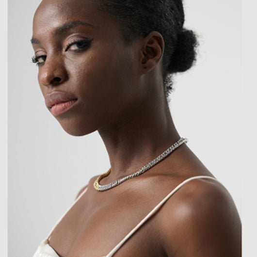 Collar y Pulsera Cadena Cubana Dos Tonos con Costura - Image 8