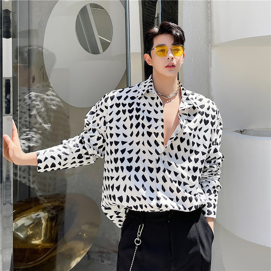 Camisa Manga Larga Hombre Patrón Geométrico Blanco y Negro - Image 9