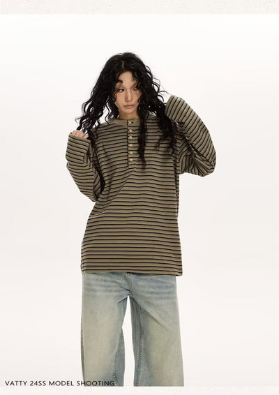 Blusa Casual de Algodón a Rayas con Manga Larga Suelta - Image 7
