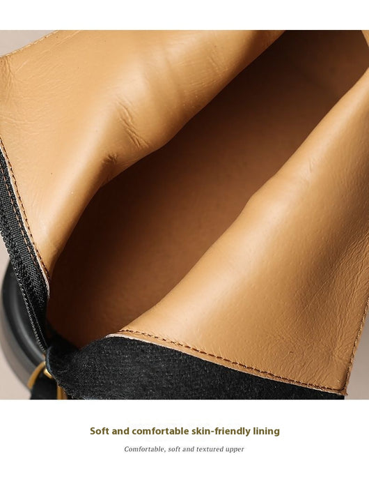Botas Retro Francesas de Tacón Grueso y Punta Cuadrada para Mujer - Image 11