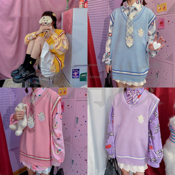 Conjunto Dos Piezas Chaleco y Blusa Tejida de Manga Larga para Amigas