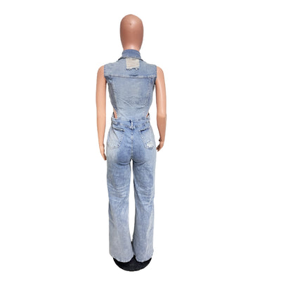 Jumpsuit Denim Elástico Slim Fit Cintura Alta Mujer - Image 36