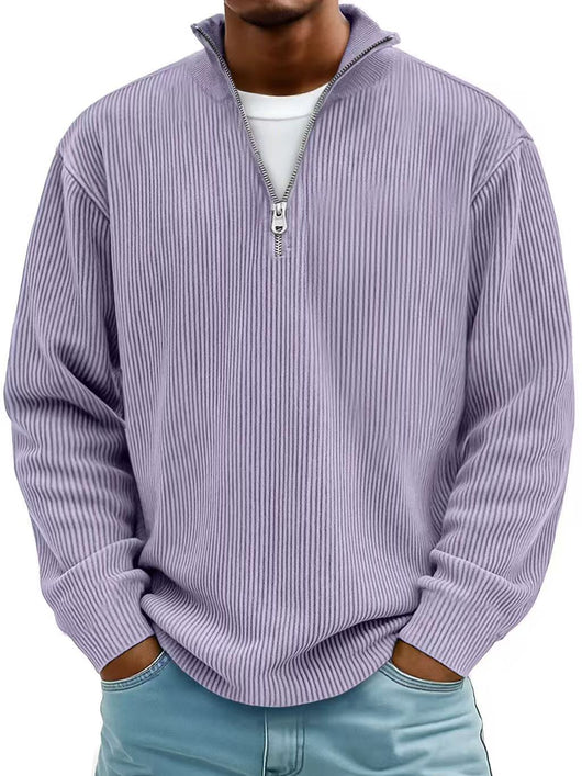 Suéter Tipo Polo con Cuello Alzado y Cierre de Cremallera - Pana Cálida para Hombre - Image 8