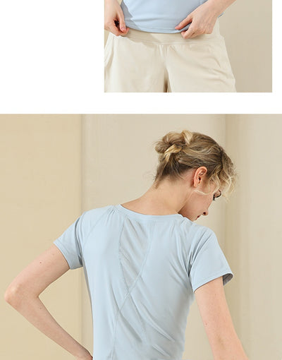 Playera Deportiva Yoga Mesh Nude Feel Manga Corta - Image 18