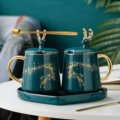 Taza de Pareja Grande con Tapa y Cuchara - Diseño Creativo para Café - Image 2
