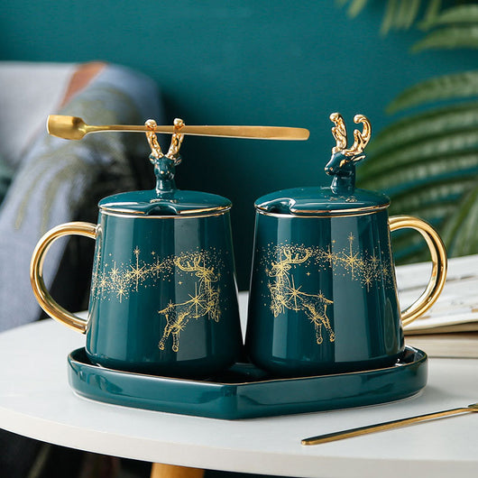 Taza de Pareja Grande con Tapa y Cuchara - Diseño Creativo para Café - Image 2