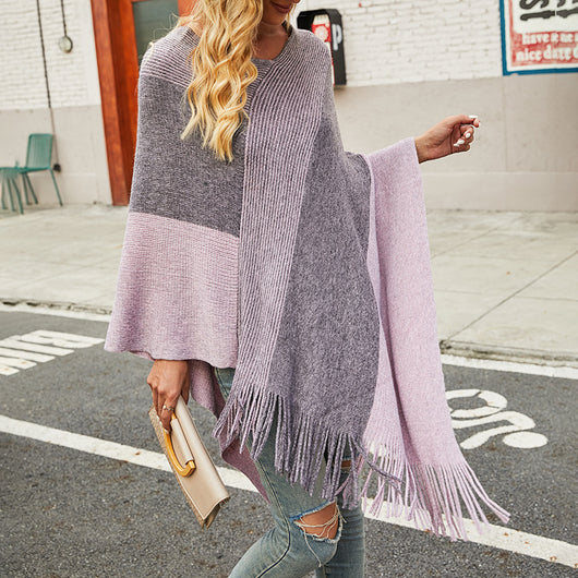 Poncho Suéter Abrigo con Contraste de Colores - Image 20