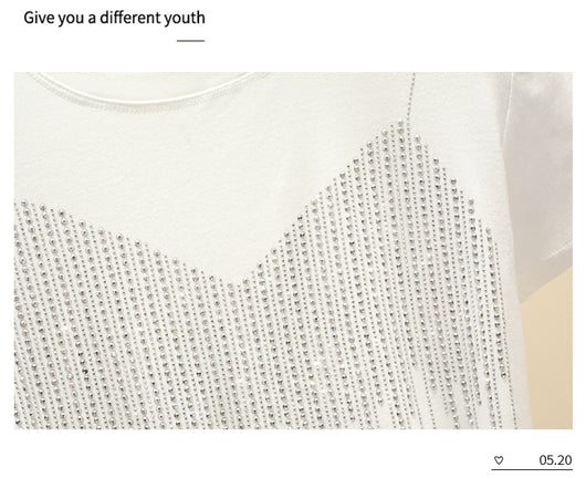 Blusa Elegante Diamante Temperamento Manga Corta Ajustada Mujer - Image 7