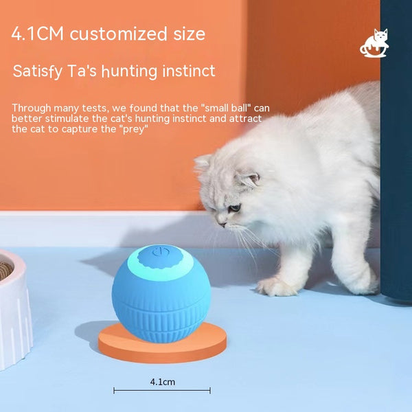 Pink gravity rolling cat teasing ball with a power button, designed to entertain and engage cats.
