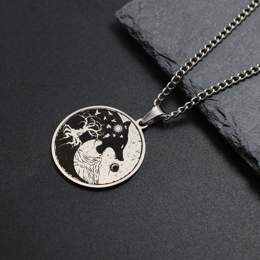Collar Colgante Vintage Cabeza de Lobo Árbol de la Vida para Hombre - Image 3