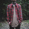 Red Plaid Cotton Shirt with Distressed Details