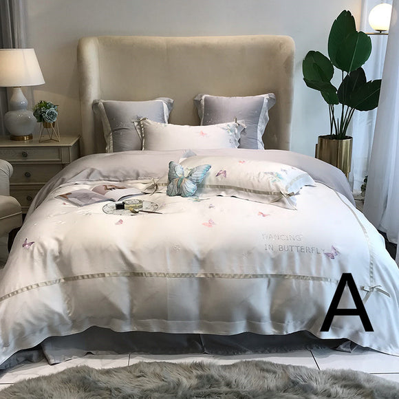 Juego de Cama Infantil Tencel Mariposas y Corazones Bordados