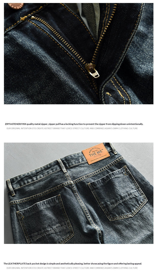 Pantalones Denim Azul Retro Efecto Desgastado para Hombre - Image 15