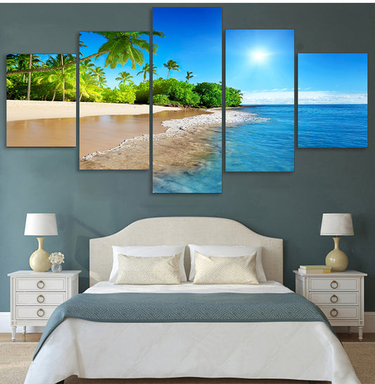 Cuadro Modular Decorativo Playa Palmeras Atardecer - Lienzo Pared Sala - Image 2