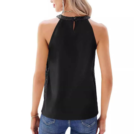 Blusa Escotada Halter con Lentejuelas y Cuello Redondo - Image 5