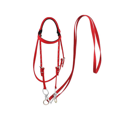Black horse halter rope with silver metal hardware, designed for riding, displayed against a white background. - Image 4