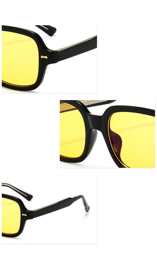 Retro square frame sunglasses with transparent gray frames and gradient purple UV400 lenses. - Image 9
