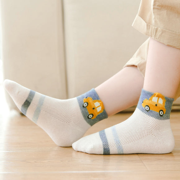 Calcetines Infantiles de Malla con Diseño de Autos de Algodón