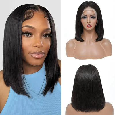 Peluca Bob Corta con Encaje Frontal - Cabello Liso Negro Sintético - Image 3