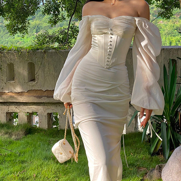 Blusa Cuello Cuadrado con Mangas Abullonadas Largas - Tela Francesa Ligera