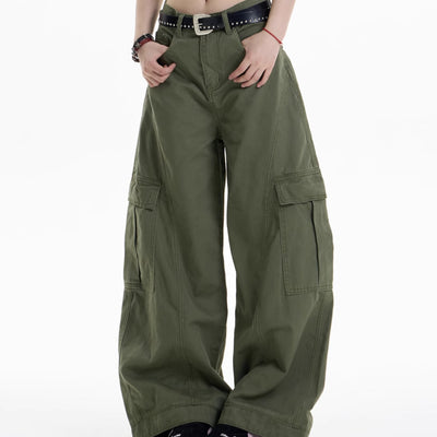 Pantalones Overol Cargo Mujer Cintura Alta Pierna Ancha Bolsillos Múltiples
