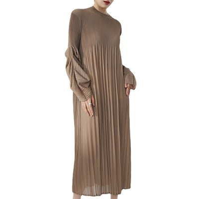 Vestido Suelto de Cuello Redondo y Mangas Abullonadas en Colores Lisos - Image 6
